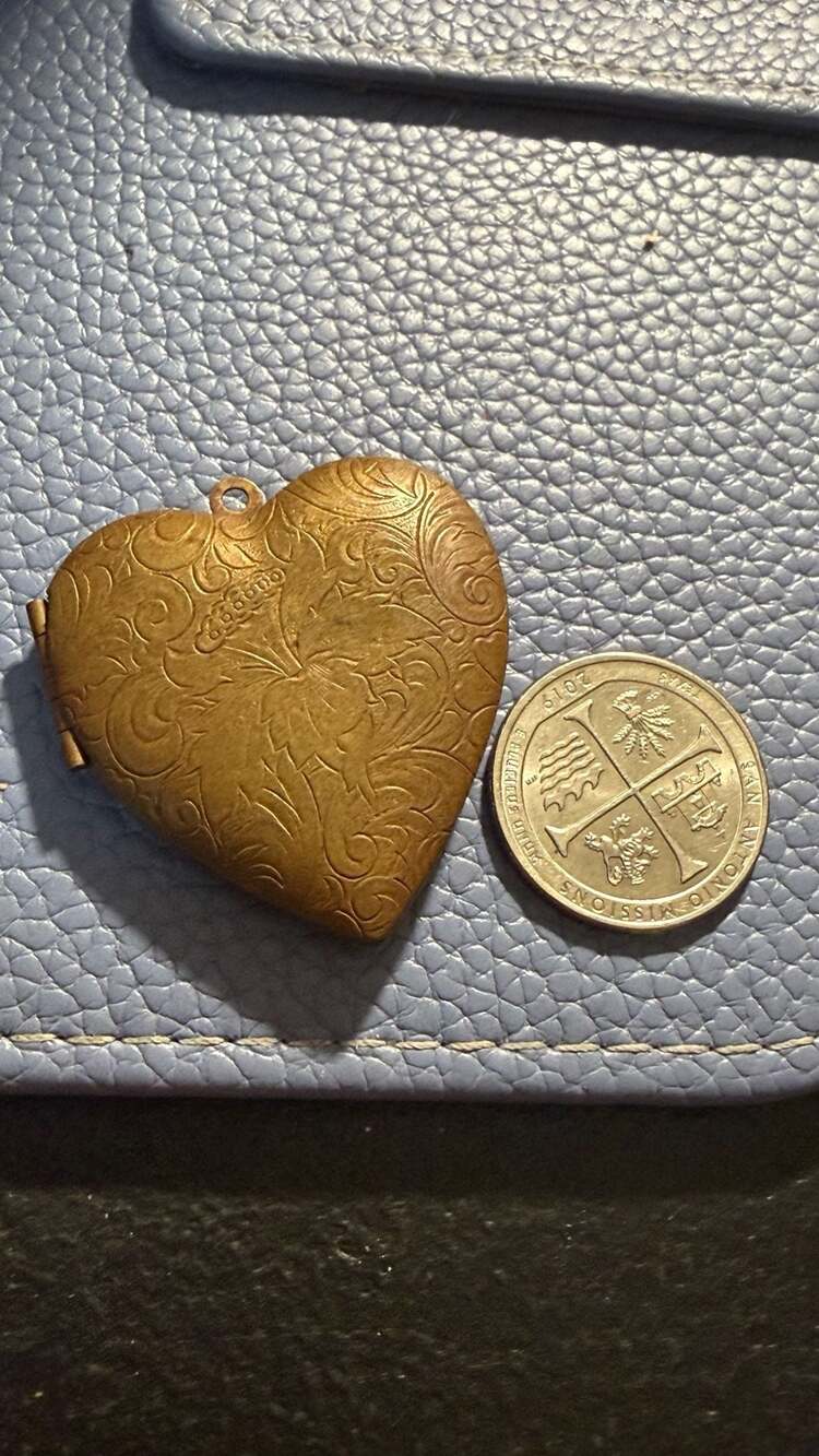 Vintage Ornate Etched Brass Heart Locket Pendant